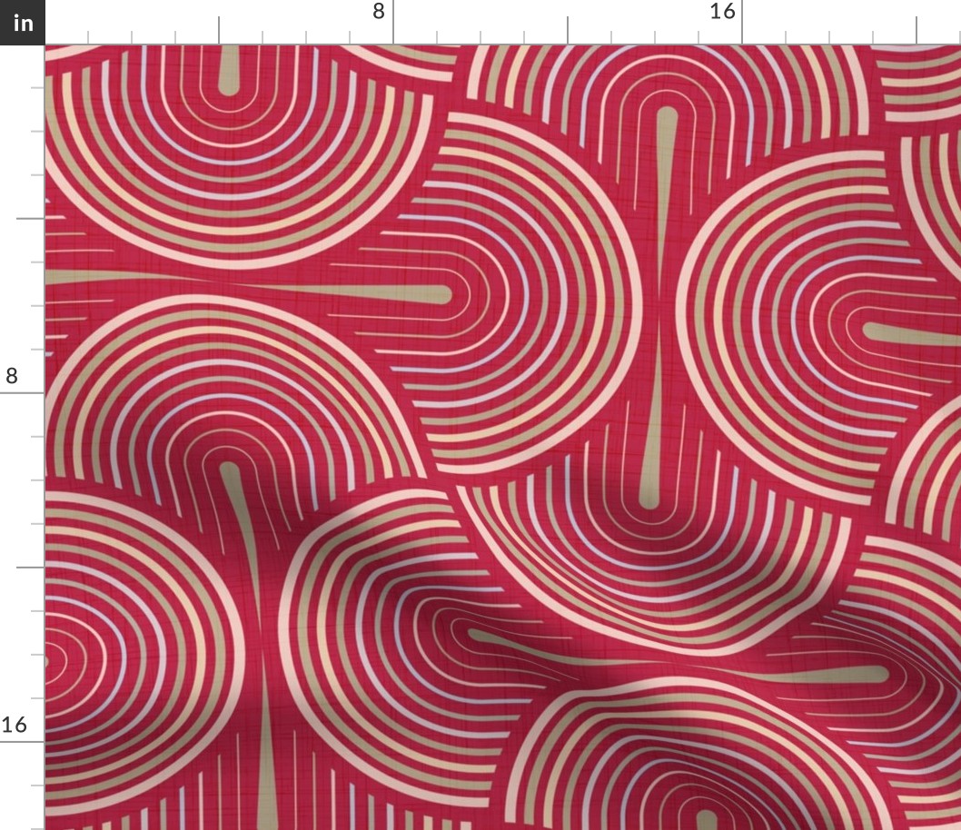 art deco scallop - viva magenta - pantone ignite color palette - art deco wallpaper and fabric