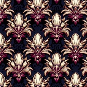 Wheat and Burgundy Fleur-de-Lis on Midnight Blue