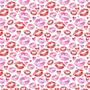 SMALL Lipstick Kisses in Red and Pink Watercolor (Hugs and Kisses Valentines Collection)