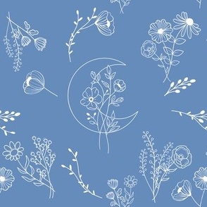 Lunar White Flowers on Blue