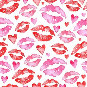 MEDIUM Lipstick Kisses in Red and Pink Watercolor (Hugs and Kisses Valentines Collection)