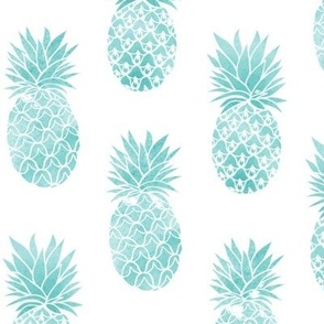 Pineapple fabric or wallpaper with pineapples in soft blue watercolor 