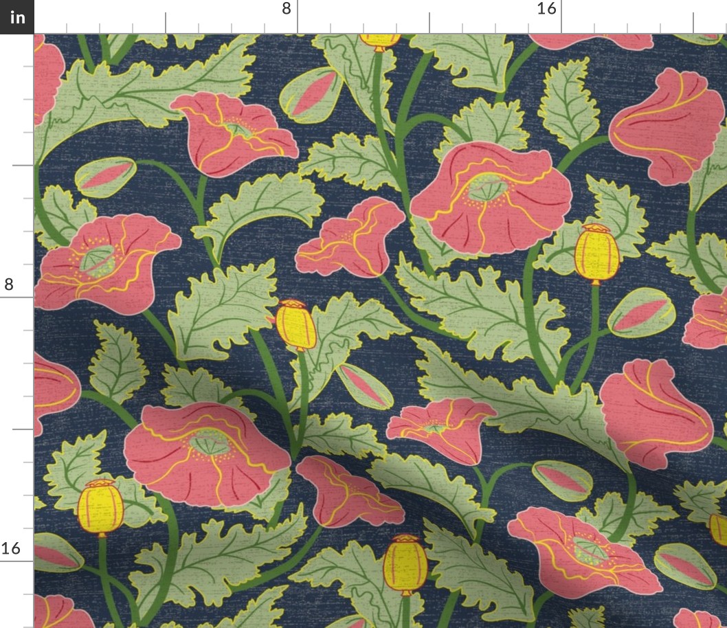 Art Nouveau Pink Poppies on Navy