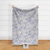 Peonies silhouette floral - Soft shadow blue peony flowers on a creamy white background - large
