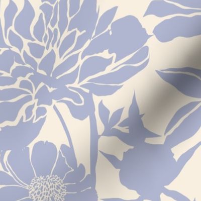 Peonies silhouette floral - Soft shadow blue peony flowers on a creamy white background - large