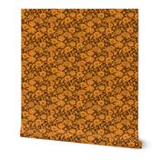 Peonies silhouette floral - Bright orange peony flowers on a 70s brown background - medium