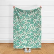 Peonies silhouette floral - Soft blue green peony flowers on a creamy white background - large