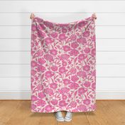 Peonies silhouette floral - Hot Pink peony flowers on a creamy white background - large