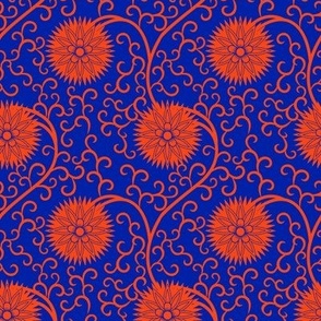 Florida colors - Flowers and Filigree - Orange on Blue