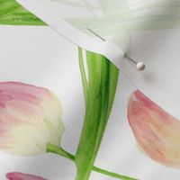 Pink and Green Watercolor Tulips