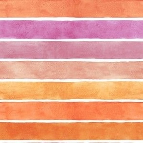 Summer Beach Sunset Watercolor Horizontal Stripes Vertical - Small  Scale - Boho Mood Bursting Bright Pink Orange Yellow