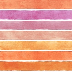 Summer Beach Sunset Watercolor Horizontal Stripes Vertical - Medium Scale - Boho Mood Bursting Bright Pink Orange Yellow