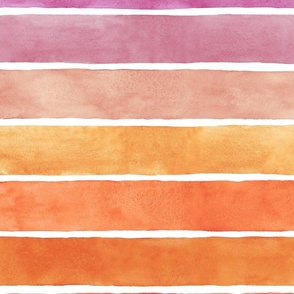 Summer Beach Sunset Watercolor Horizontal Stripes Vertical - Large Scale - Boho Mood Bursting Bright Pink Orange Yellow