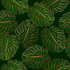 Gilded Monstera Leaves in Green and Amber