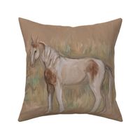 Medicine Hat Pinto Horse Crayon on Brown Paper for Pillow