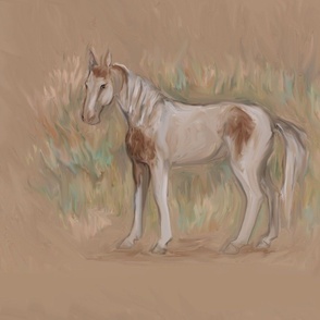 Medicine Hat Pinto Horse Crayon on Brown Paper for Pillow