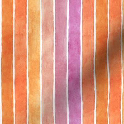 Summer Beach Sunset Watercolor Broad Stripes Vertical - Small Scale - Boho Surfer California Pink Orange Yellow