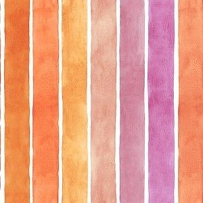 Summer Beach Sunset Watercolor Broad Stripes Vertical - Small Scale - Boho Surfer California Pink Orange Yellow