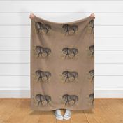 Blue Roan Horse Crayon on Brown Paper for Pillow