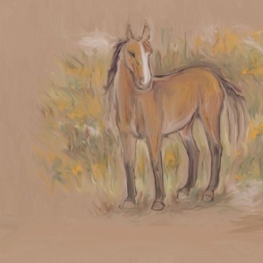 Mealy Bay Horse Crayon on Brown Paper for Pillow