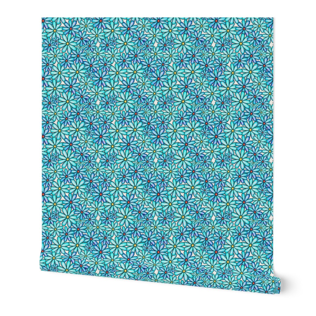 Floral Watercolor Blossom Design Blue Baby Blue