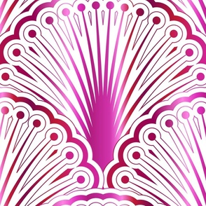 Art Deco Overlapping Fan Scalloped Geometric Pattern - Faux Metallic Pink on White