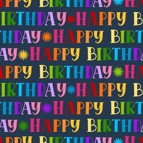 Smaller Scale Rainbow Happy Birthday Letters on Navy