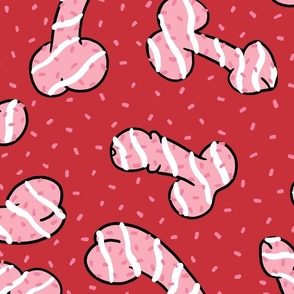 Pink Iced Penis Cakes Red BG - XL Scale