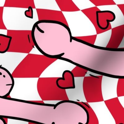 Pink Penis Valentine Red Checker BG Rotated - XL Scale