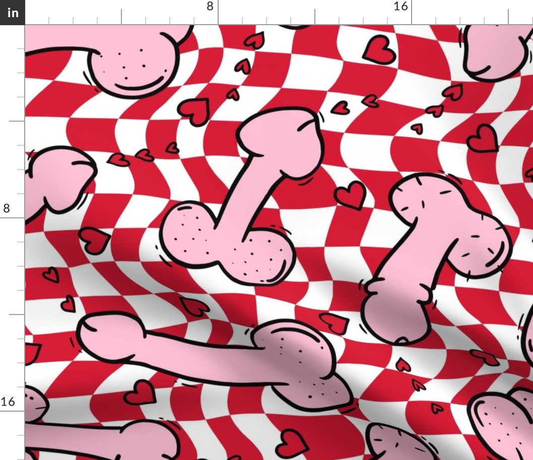 Pink Penis Valentine Red Checker BG Rotated - XL Scale