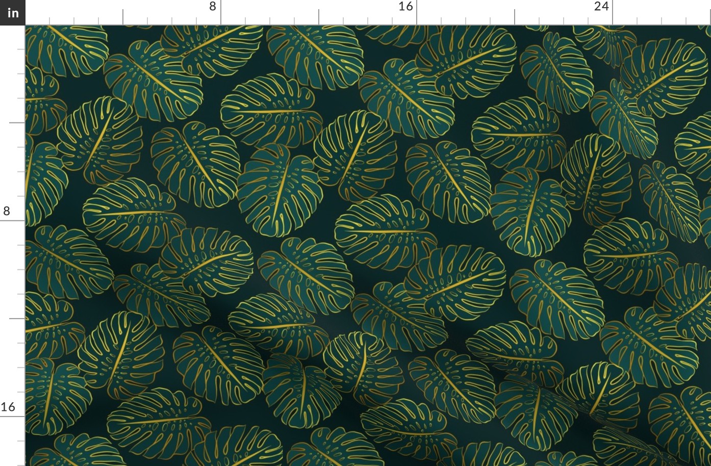 Gilded Monstera Leaves in Teal and Gold