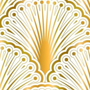 Art Deco Overlapping Fan Scalloped Geometric Pattern - Faux Metallic Gold on White