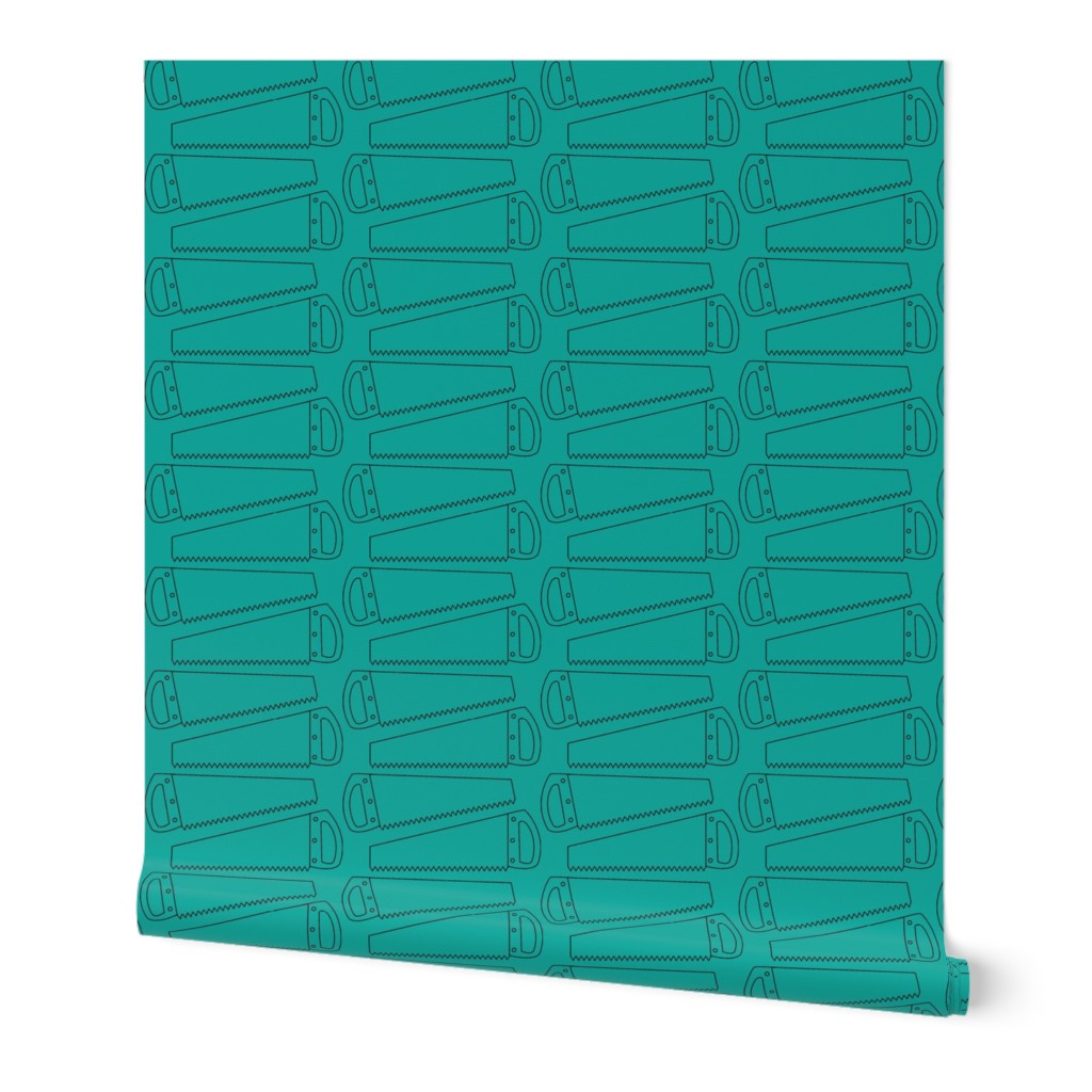 Hand Saw Outline Teal, Sea Green, Blue-Green