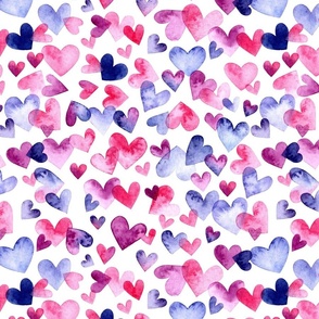 SMALL Overlapping Pink and Purple Watercolor Hearts (Valentines Hugs and Kisses Collection)
