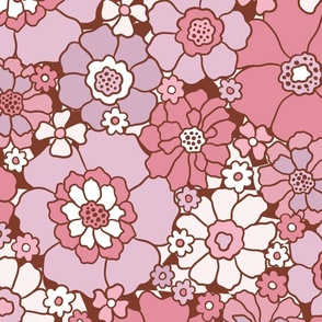 Groovy Valentine Floral Muted Rotated- XL Scale