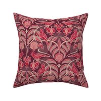 Pomegranates and Cardinals- Fruit and Birds- Viva Magenta- Burgundy Wine Background- Festive Holidays Red and Gold- Luxurious Christmas- Small