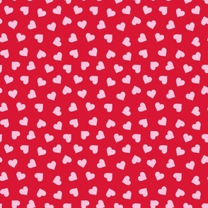 Pink Hearts Valentine Red Background - Small Scale