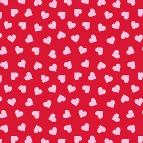 Pink Hearts Valentine Red Background - Medium Scale