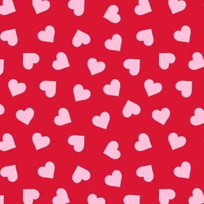 Pink Hearts Valentine Red Background - Large Scale