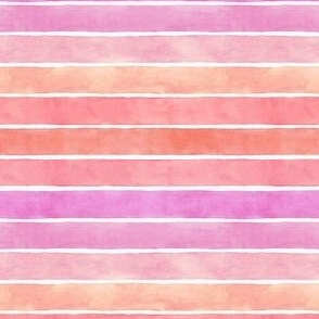 Pink Orange Sunset Watercolor Broad Stripes Horizontal - Ditsy Scale - Boho Mood-Bursting Bright