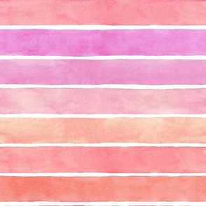 Pink Orange Sunset Watercolor Broad Stripes Horizontal - Medium Scale - Boho Mood-Bursting Bright
