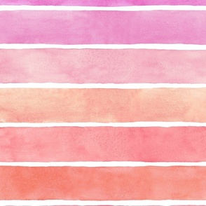 Pink Orange Sunset Watercolor Broad Stripes Horizontal - Large Scale - Boho Mood-Bursting Bright
