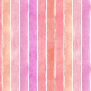 Pink Orange Sunset Watercolor Broad Stripes Vertical - Ditsy Scale - Boho Mood-Bursting Bright