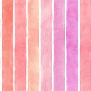 Pink Orange Sunset Watercolor Broad Stripes Vertical - Small Scale - Boho Mood-Bursting Bright