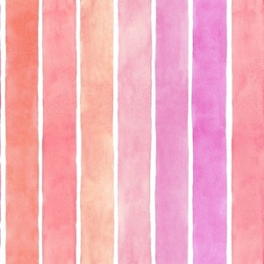 Pink Orange Sunset Watercolor Broad Stripes Vertical - Medium Scale - Boho Mood-Bursting Bright