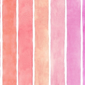 Pink Orange Sunset Watercolor Broad Stripes Vertical - Large Scale - Boho Mood-Bursting Bright