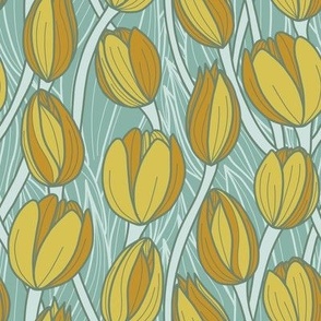 Stained Glass Tulips, Mustard and Sage