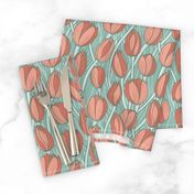 Stained Glass Tulips, Coral and Sage
