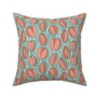 Stained Glass Tulips, Coral and Sage