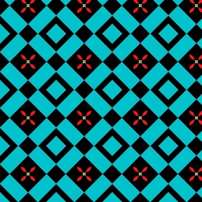 Aqua Turquoise Black squares optical illusion lattice  61